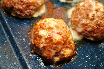 Cooked Meatballs in a Baking Pan