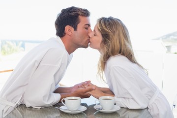 Side view of a loving couple kissing