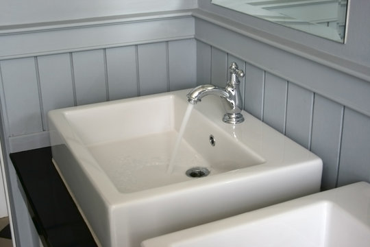 Modern white basin in hotel