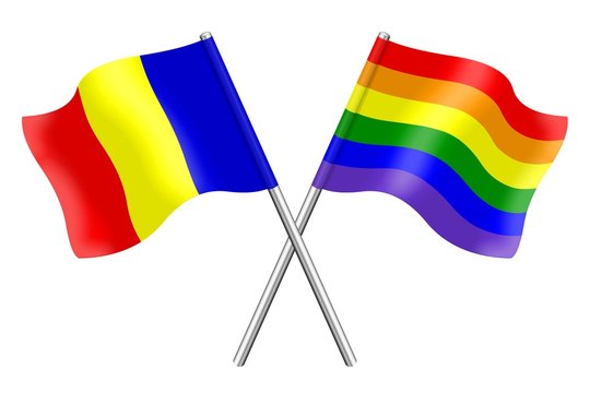Flags : Romania and rainbow
