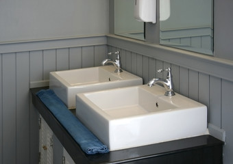 Modern white basin in hotel