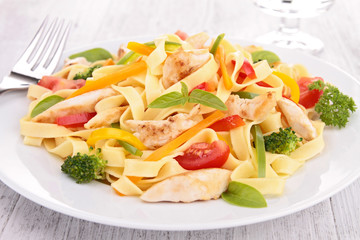 fried pasta and chicken