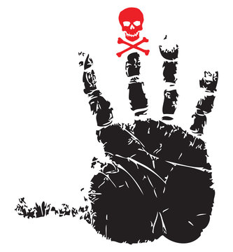 Handprint with red skull