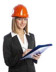female architect with a folder for documents.