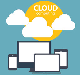 Cloud Computing Concept on Different Electronic Devices. Vector