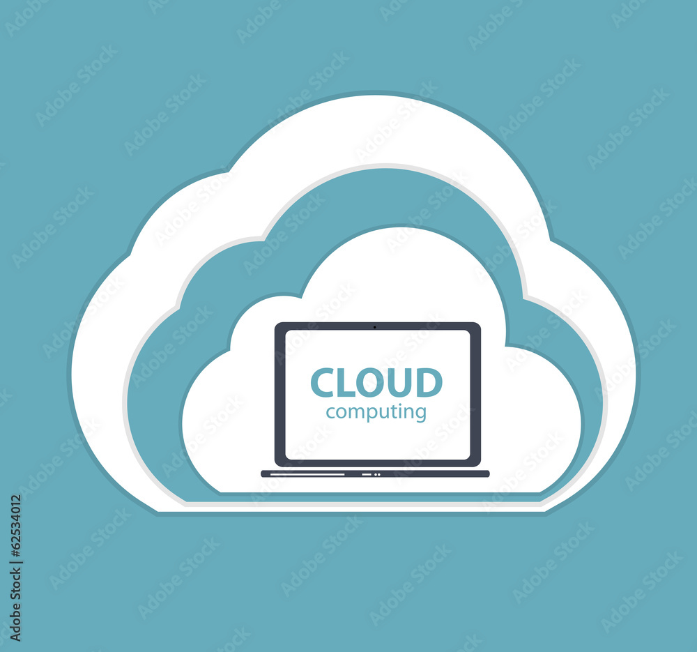 Poster cloud computing concept on different electronic devices. vector
