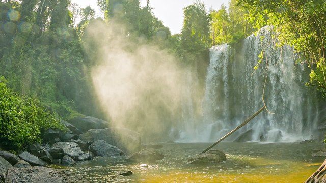 Big waterfall in Phnom Kulen National Park. Laos