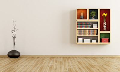 Empty room with bookcase