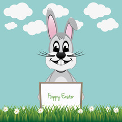 gray bunny hold happy easter board