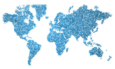 Planisfero, carta geografica stilizzata a quadretti blu