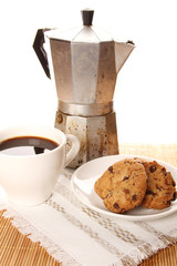 Chocolate cookies and a cup of coffee