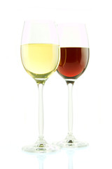 Glass of white and red wine isolated