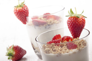 yogurt with crunchy cereal and strawberry