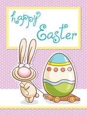 cute easter rabbit character on the happy easter card