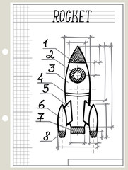 blueprint with rocket scetch drawing