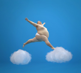 Fat man soaring in the clouds. - 62541081