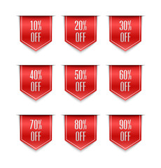 Red discount ribbon isolated on white