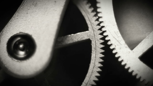 Old watch inside spring and gears Macro Footage