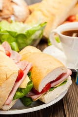 Panini sandwich with ham, cheese and tomato