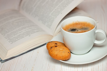 book and coffee with  cookies