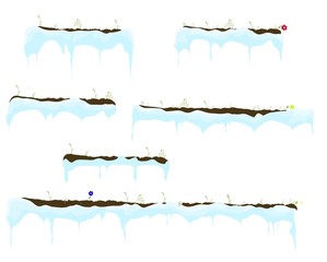 Vector of Ice-sheet with melted icicles, grass with flowers