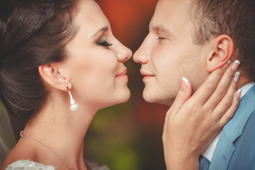 Bride and groom at wedding day, retro grain