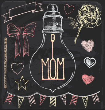 Hand Drawn Chalk Mother’s Day Vector Set