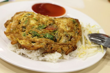 omelet on rice with sauce
