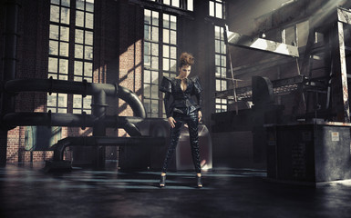Plakat Fashionable photo of woman in factory