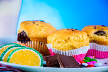 Delicious sweet theme of homemade muffins