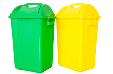 green and yellow trash on isolated white background