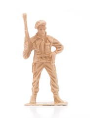 miniature toy soldier on white background