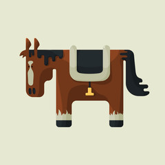 Brown square shape cute horse, standing sideways