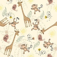 Obraz premium babies hand draw seamless pattern with animals
