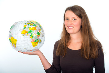 young woman has the world in her hands