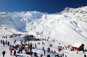 Raamstickers Cauterets ski resort in winter Pyrenees. © oksmit