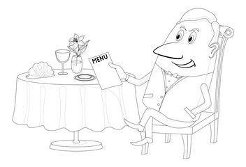 Restaurant, man near table, isolated, contour