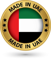 Made in UAE gold label, vector illustration