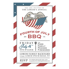 Vintage 4th of July Independence Day barbecue invitation