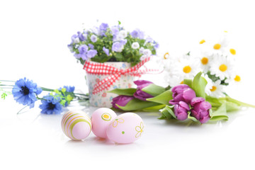 flowers and easter eggs
