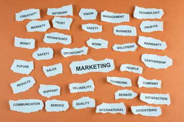 Concepto de marketing y publicidad en idioma inglés