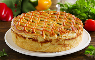 Homemade pie with meat.