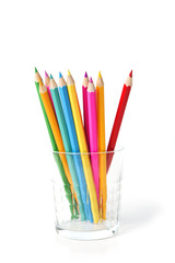 Set of drawing multi color pencils with copy space