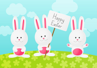Easter rabbits on spring background