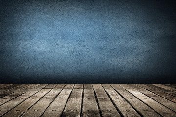 Wooden ground with grunge wall