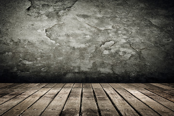 Wooden ground with grunge wall