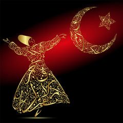 calligraphy, dervish, moon and star - 62560861