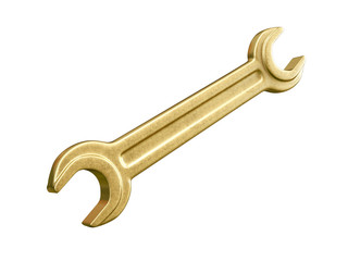 Gold wrench isolated on white background