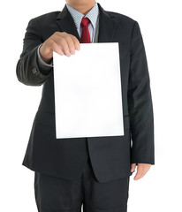 businessman hands showing white blank board