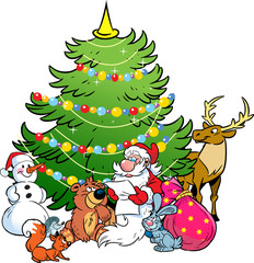 Santa Claus and the animals of the forest